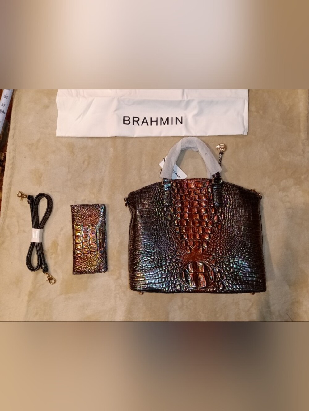 NWT Brahmin Duxbury  Iridescent  Satchel & Wallet  in Black Pearl Multi-Color